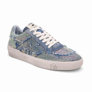 Blue Women Ash Malibu Strass Embellished Denim Sneakers | 721430-738